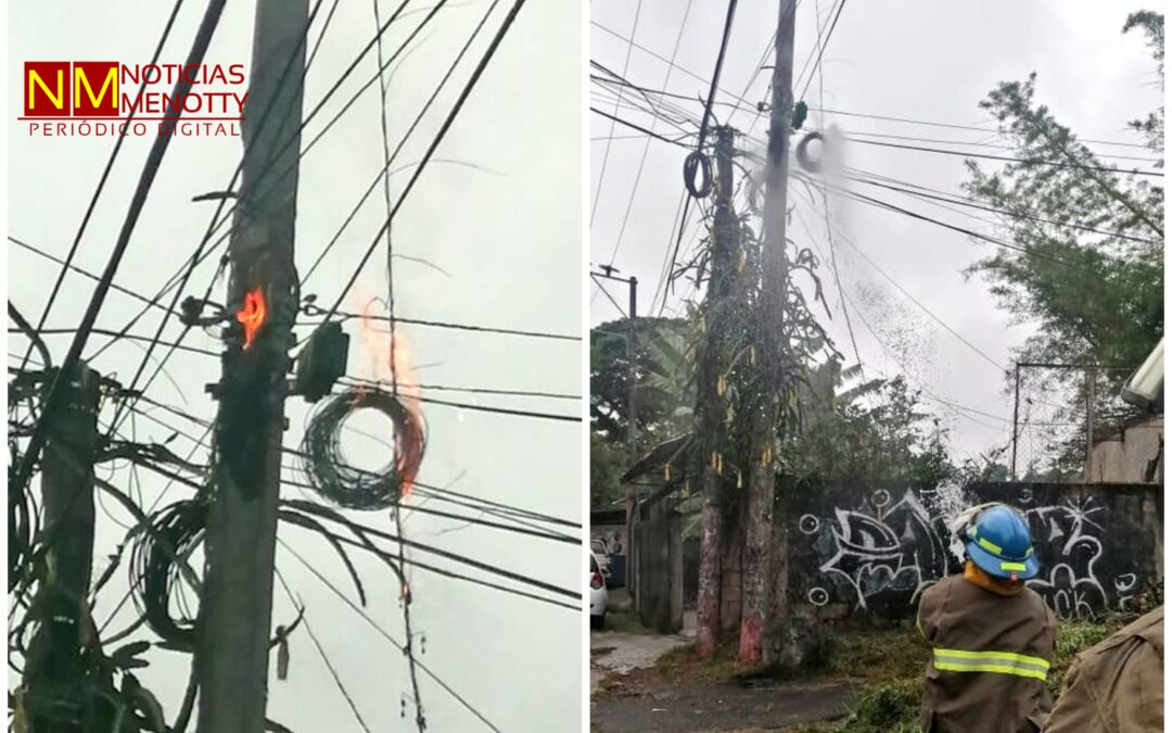 Fuego en tendido eléctrico sobre carretera a Los Planes.